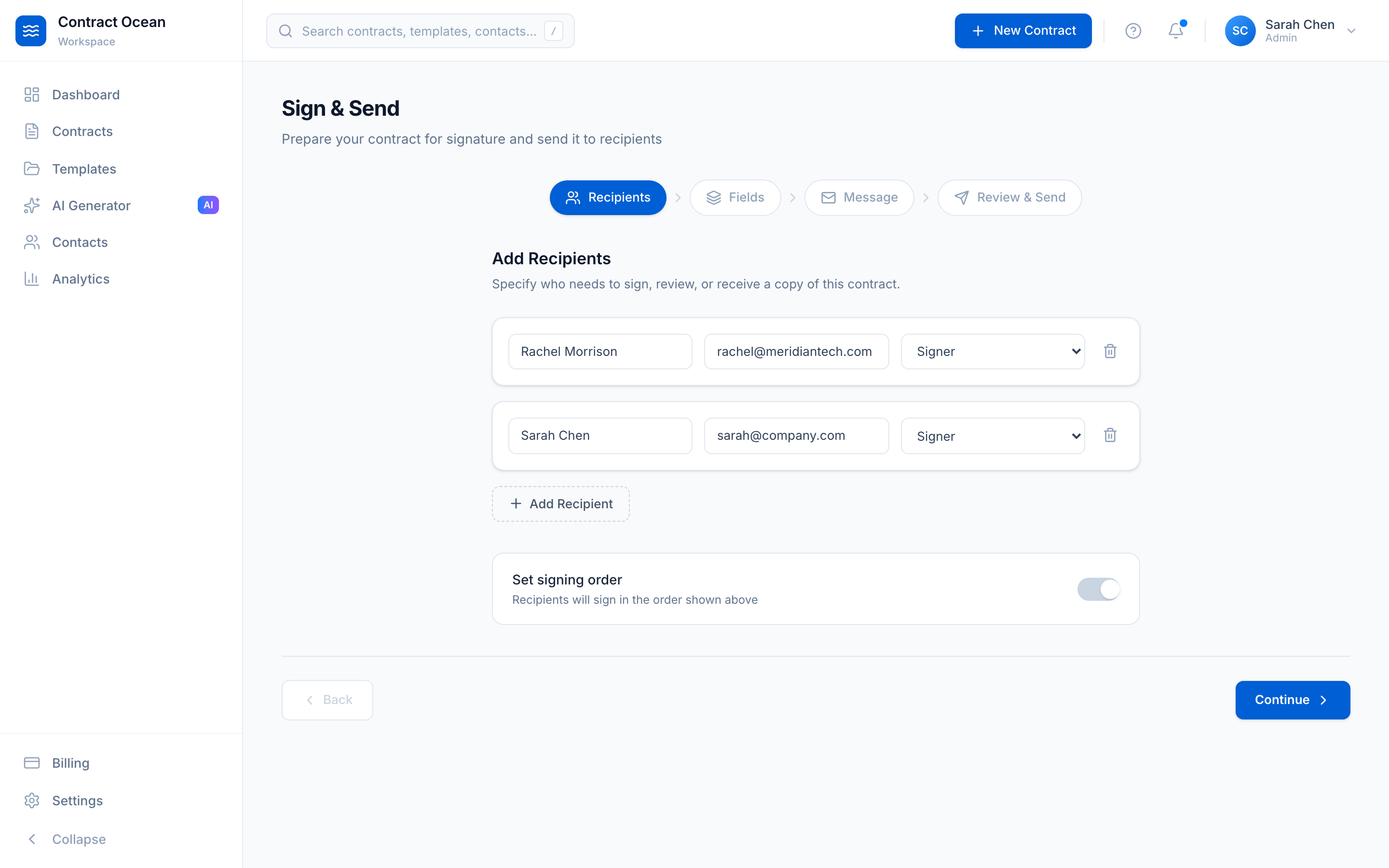 Contract Ocean Sign and Send